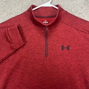 Under Armour Mens XL Heather Red 1/4 Zip Pullover Loose Fit Long Sleeve Athletic